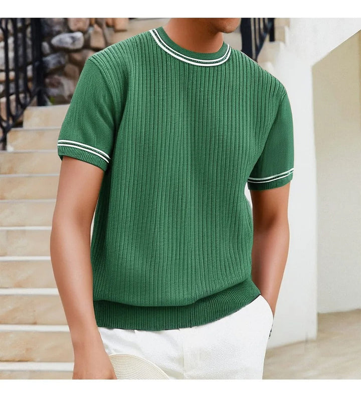 Men's Ribbed Knit T-Shirt with Round Neck - Elías
