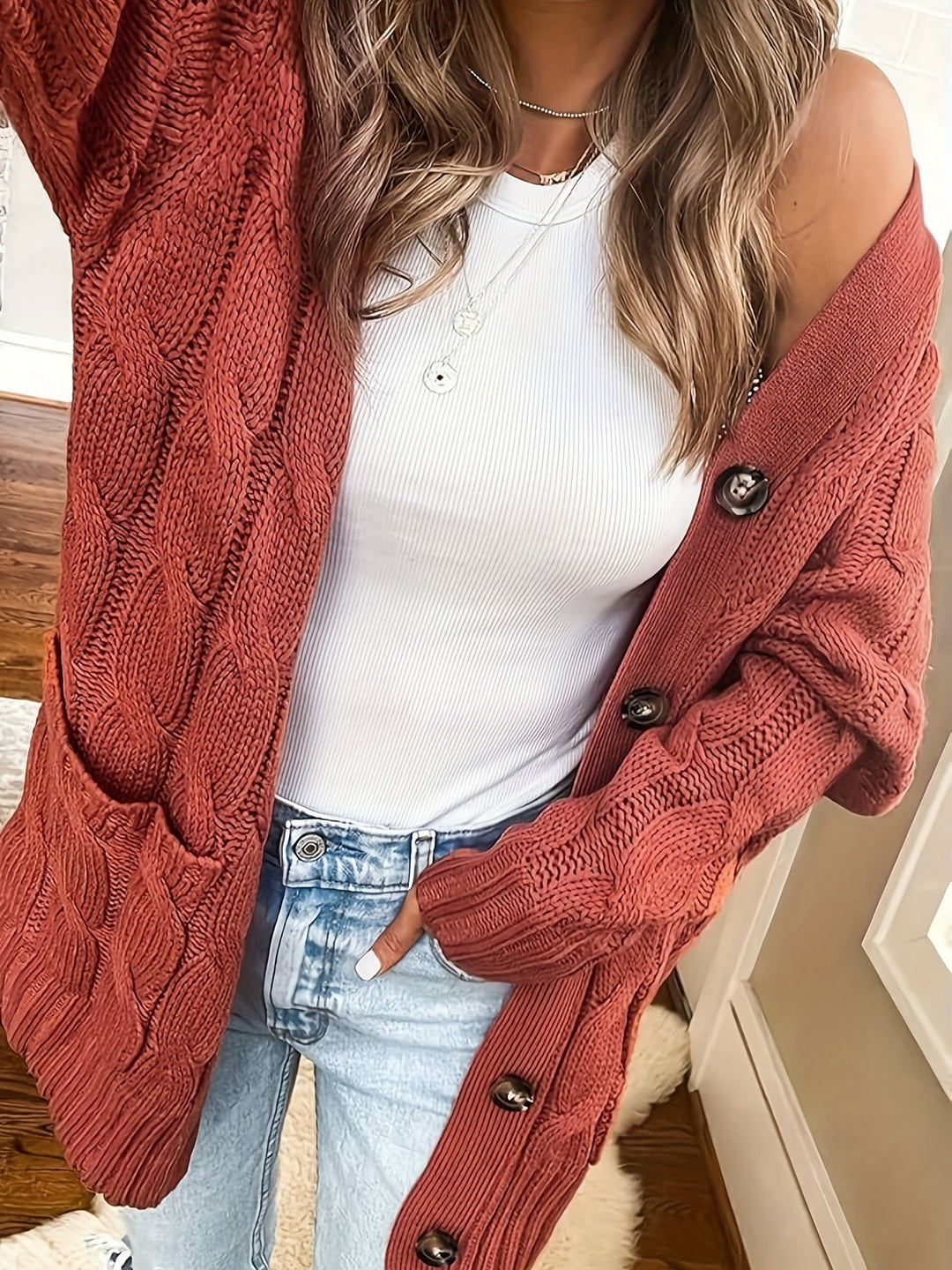 Caroline - Elegant Twisted Cardigan with Patch Pockets