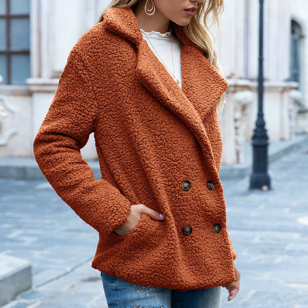 Women's Short Cut Soft Faux Fur Teddy Jacket, Buttoned and Versatile