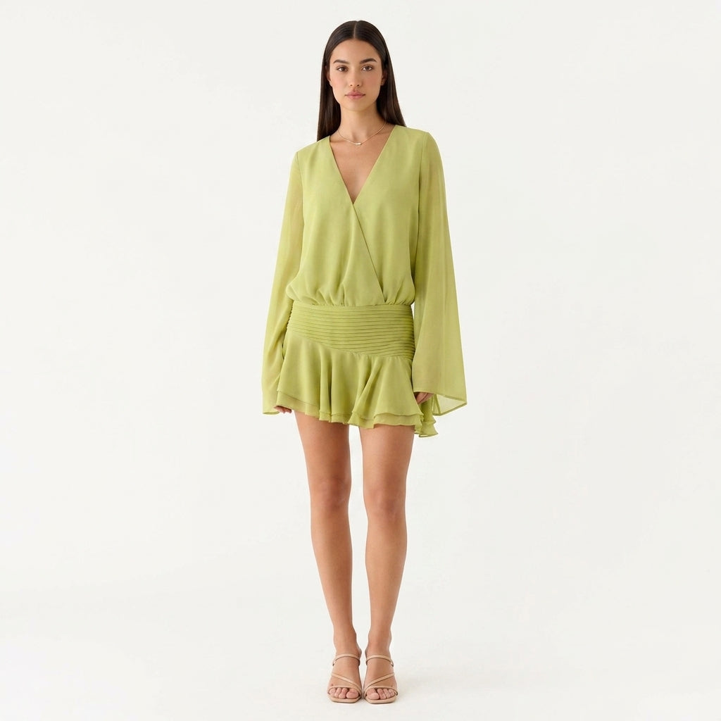 Chiffon V Neck Mini Dress Wedding Guest Summer Outfit