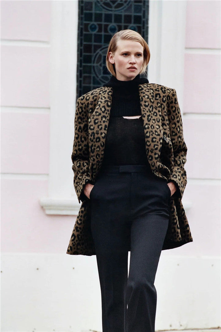 Straight Cut Leopard Print Women's Coat - Frida