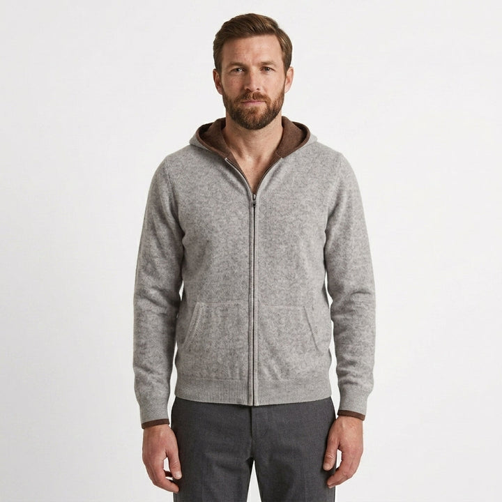 Cashmere Zip Hooded Cardigan For Men