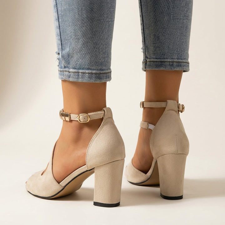 Beige Block Heel Sandals Wedding Guest Occasion Outfit