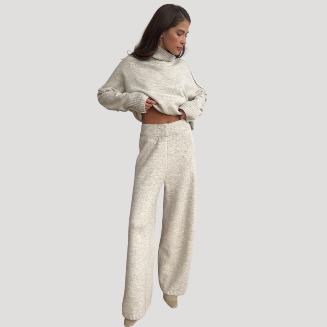 Women's Oversized Knit Sweater and Wide Leg Pants Set