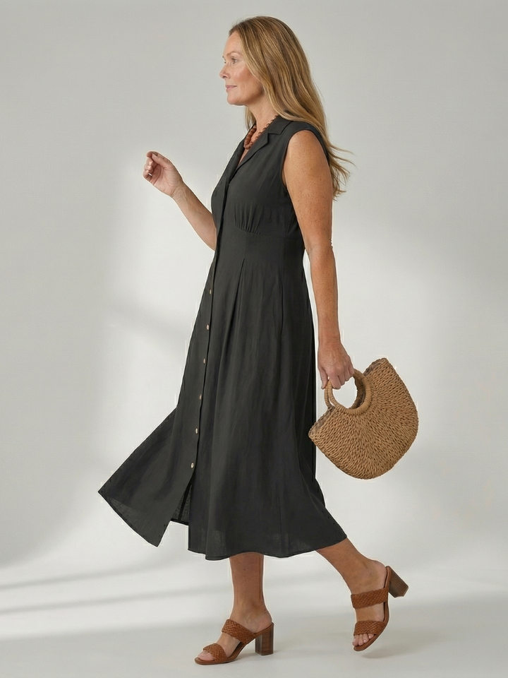 Celyn Stack Button Midi Dress - Elena Harper