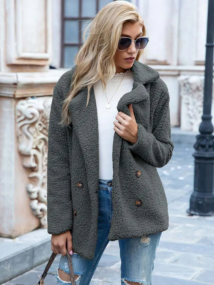 Women's Textured Teddy Blazer Jacket with Notch Lapel