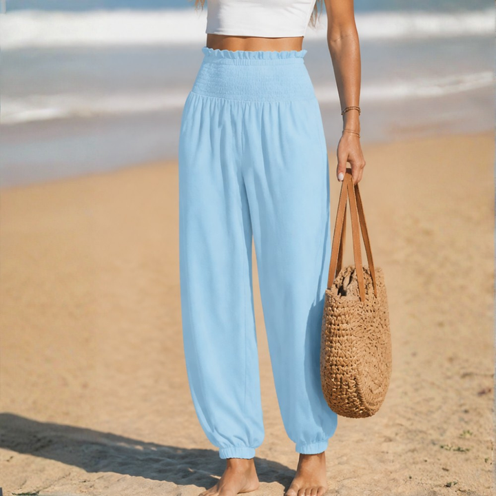 Breesa Smocked High-Waist Summer Pants - Elena Harper