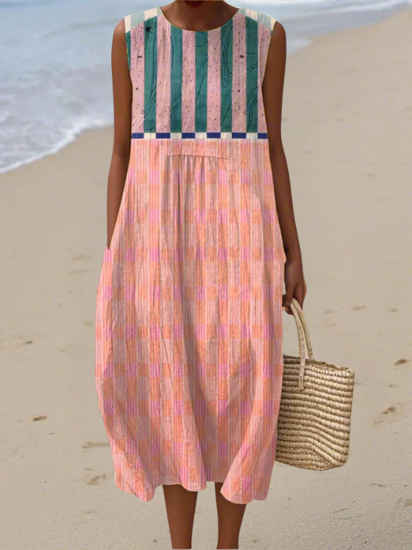 Lily Striped Pastel Midi Dress - Elena Harper