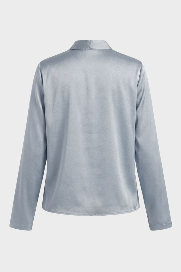 Women's Wrap Blouse with V-Neck and Long Sleeves