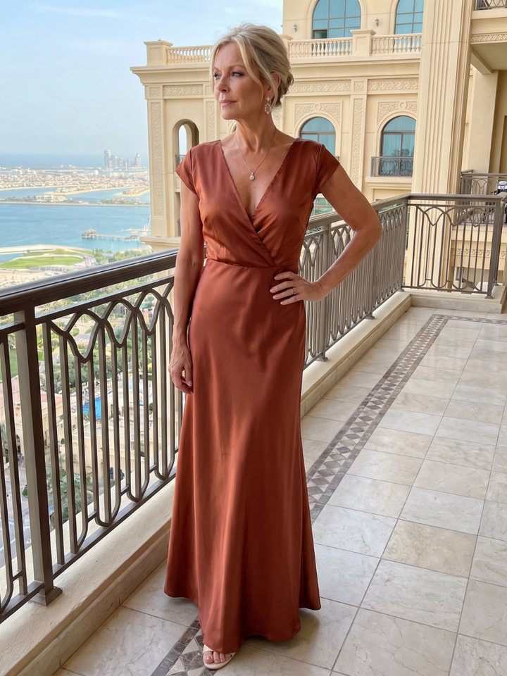 Samouse Cap Sleeve Wrap Bodice Maxi Dress - Elena Harper
