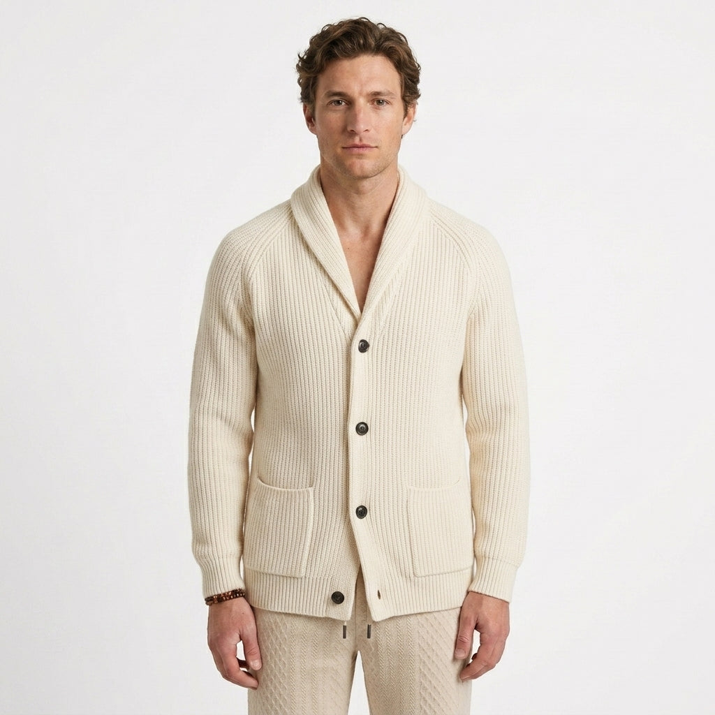 Ribbed Shawl Collar Cardigan