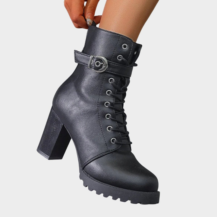 Evelyn | Striking Combat Ankle Boots with Lacing and Block Heel
