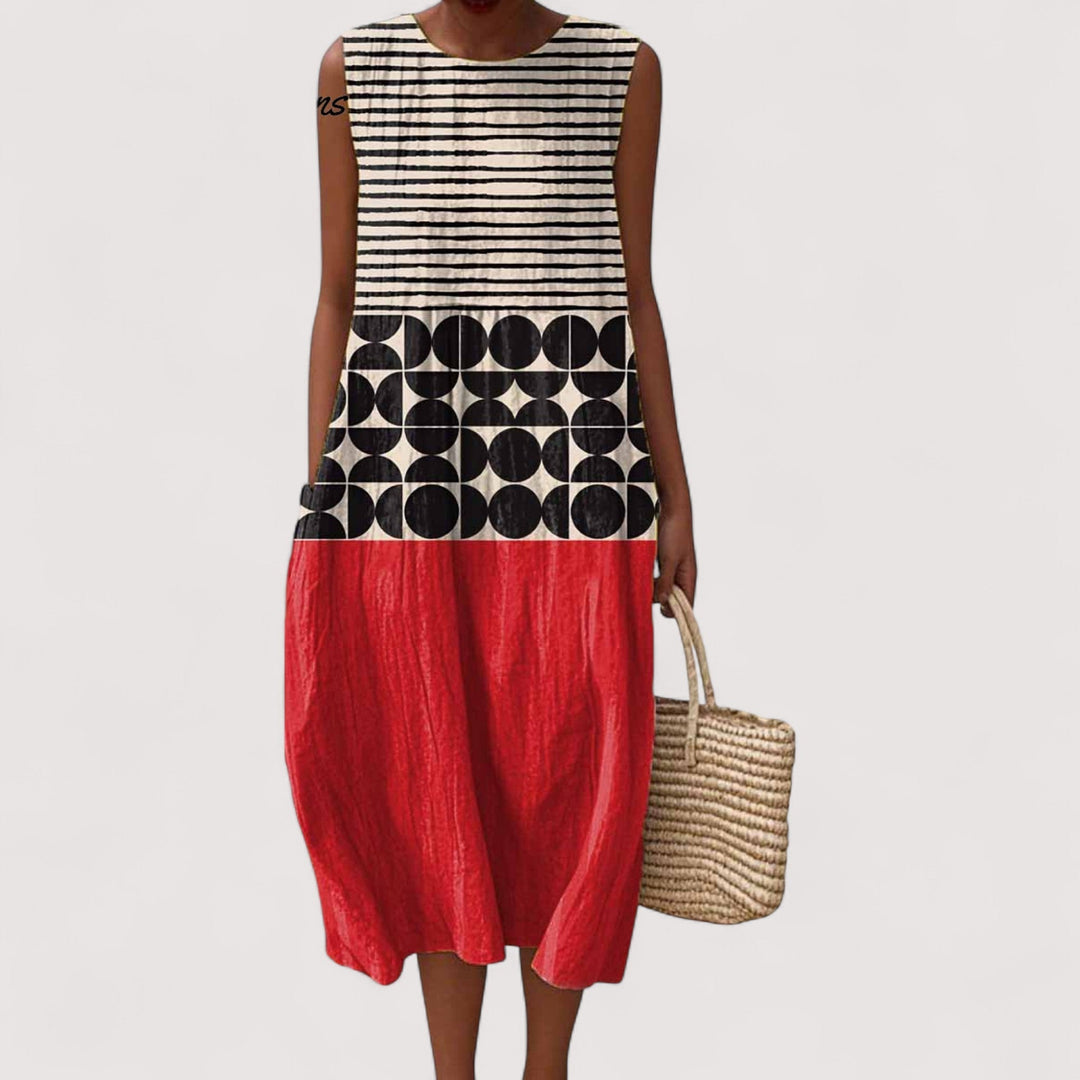Graphic Color Block Midi Dress for Women with Loose Fit Comfortable and Unique Design - Elena Harper
