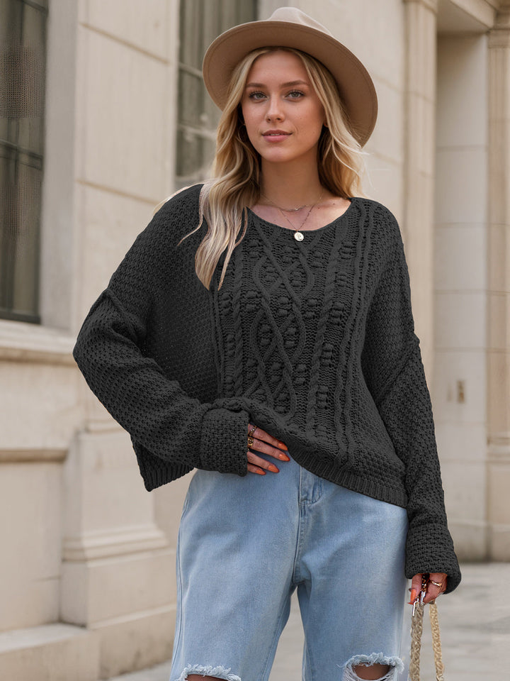 Eloise | Cable Waffle Knit Sweater with Scoop Crew Neck for Women