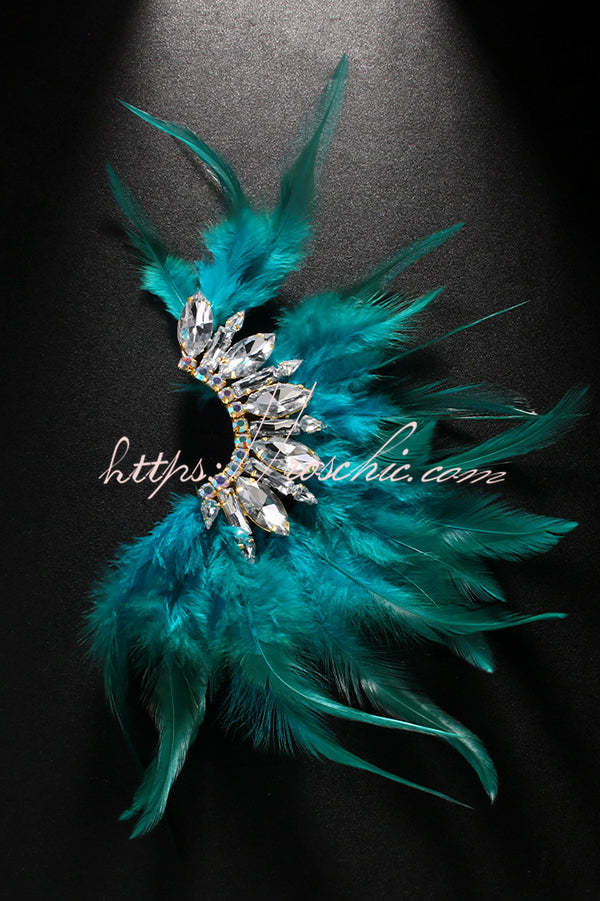 Exquisite Feather and Rhinestone Fairy Earrings