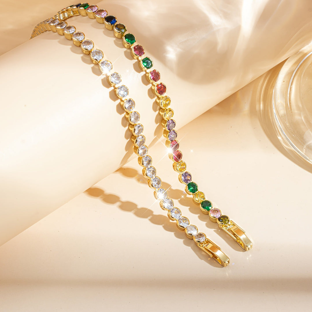 Elegant Multicolor Gemstone Gold Plated Tennis Bracelet - Elena Harper