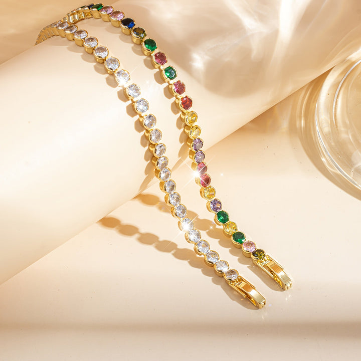 Elegant Multicolor Gemstone Gold Plated Tennis Bracelet - Elena Harper