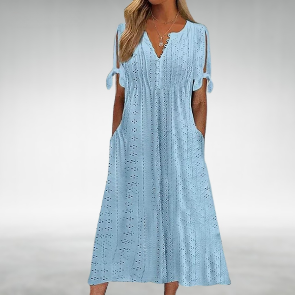 Natalie Light Blue Eyelet Summer Dress - Elena Harper