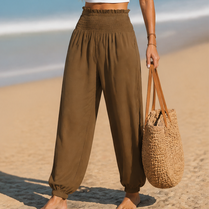 Breesa Smocked High-Waist Summer Pants - Elena Harper