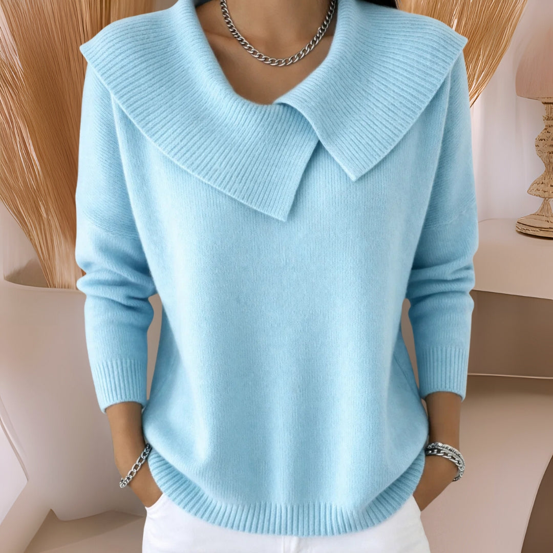 CHARLOTTE Knit Sweater with Soft Collar - Elena Harper