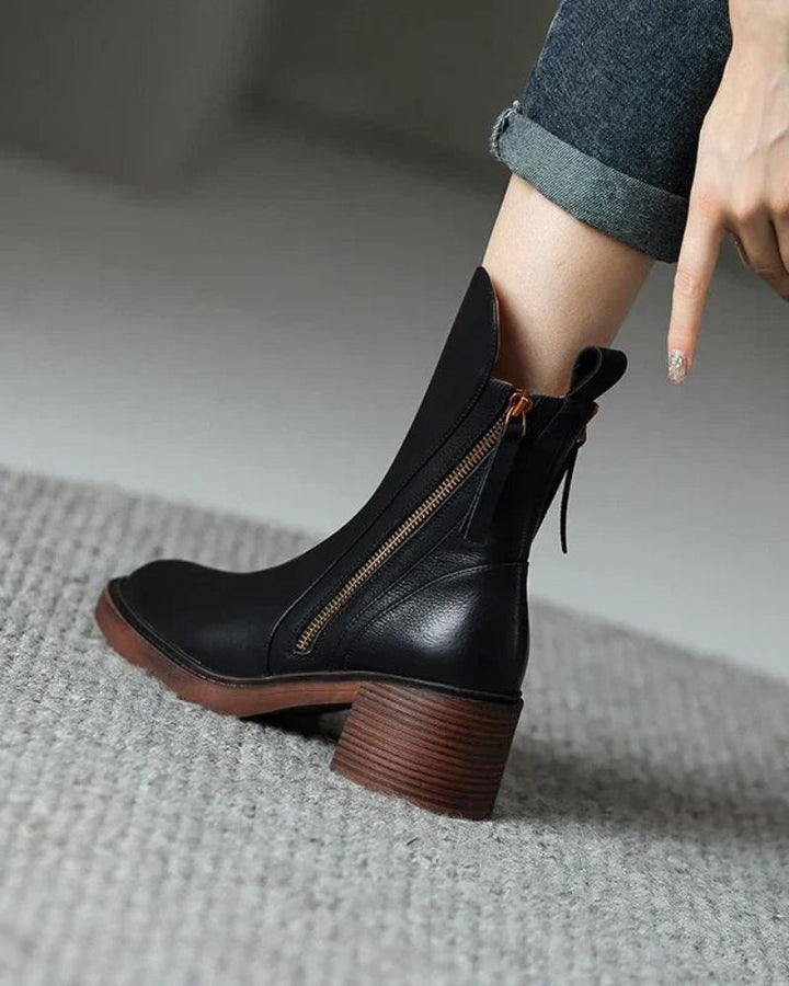 Marcel Black Leather Ankle Boots with Comfortable Heel - Elena Harper