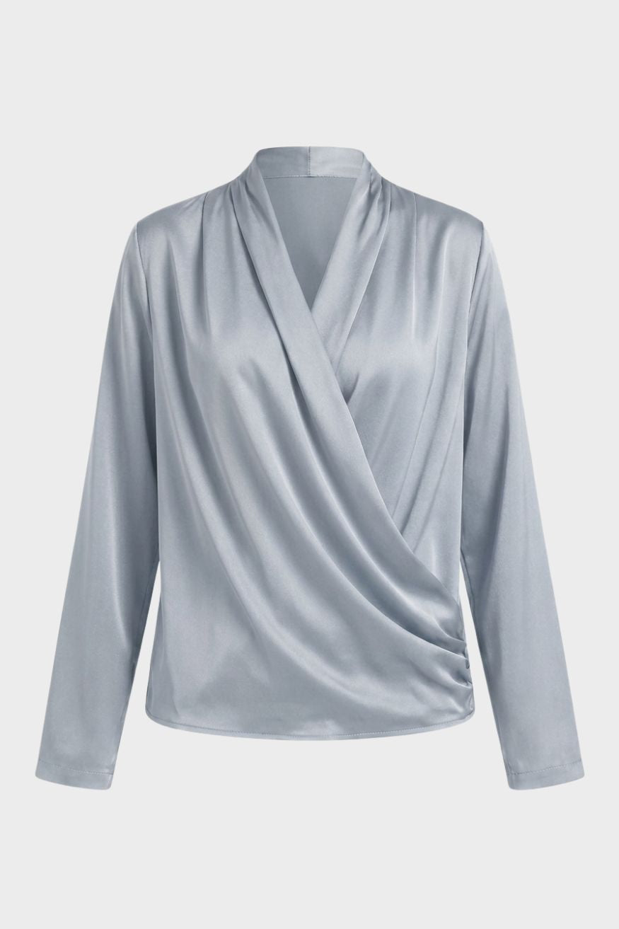 Women's Wrap Blouse with V-Neck and Long Sleeves