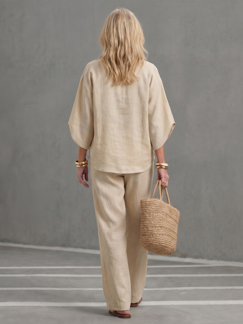 Women's Relaxed Button Front Tunic and Trouser Set