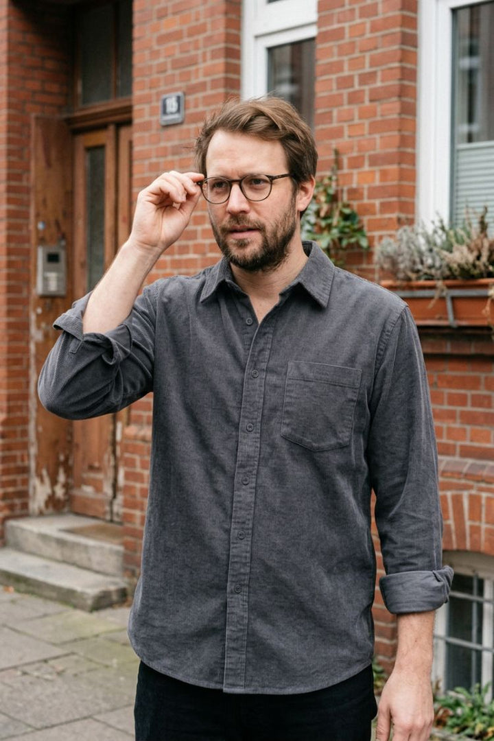 Men's Cord Shirt with Button Placket and Chest Pocket