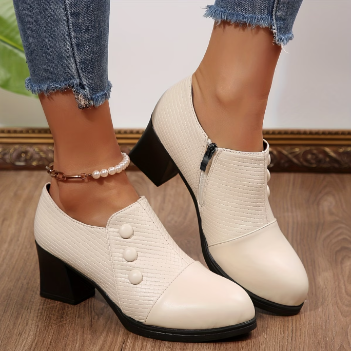 Women's Block Heel Closed Pumps with Zipper Closure