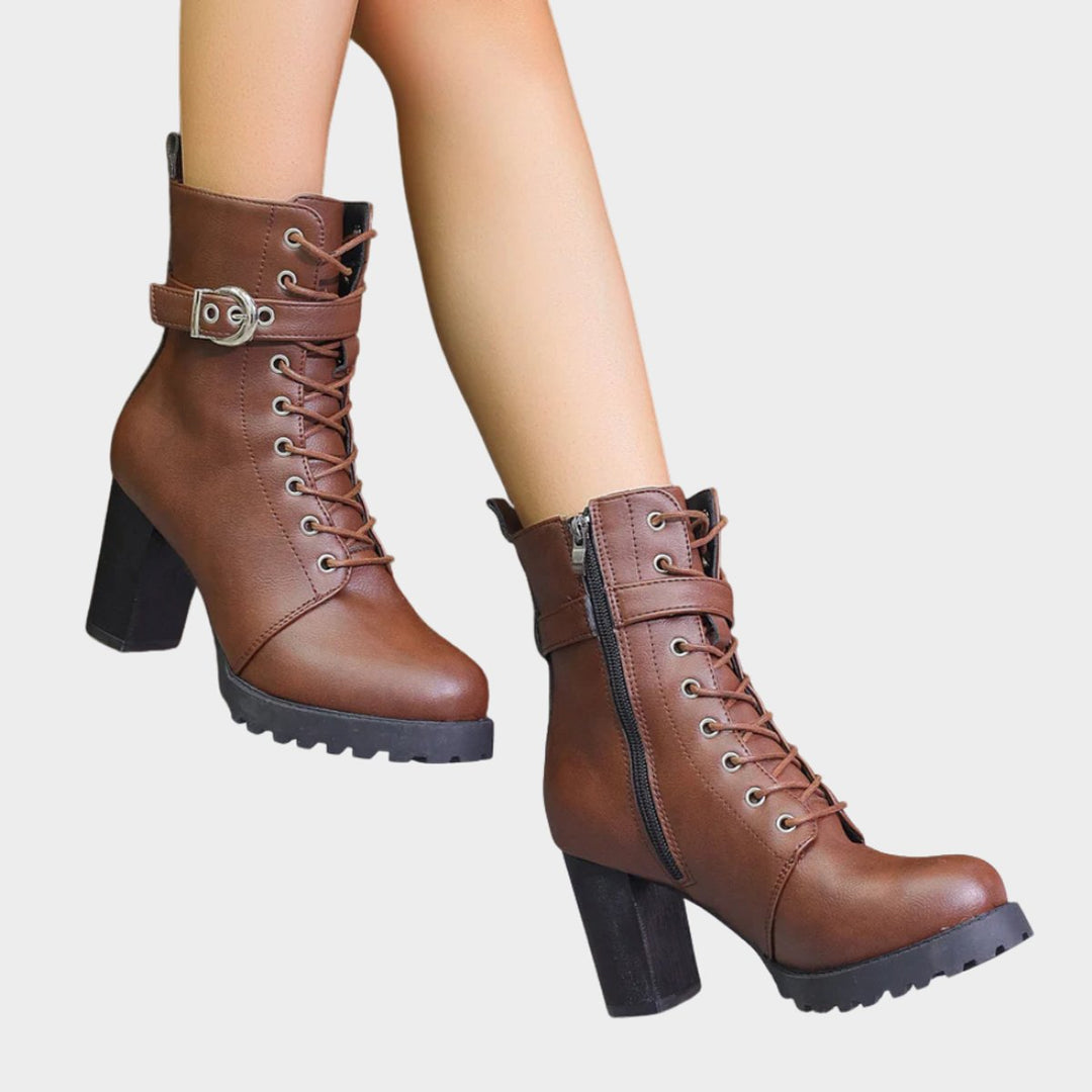 Evelyn | Striking Combat Ankle Boots with Lacing and Block Heel