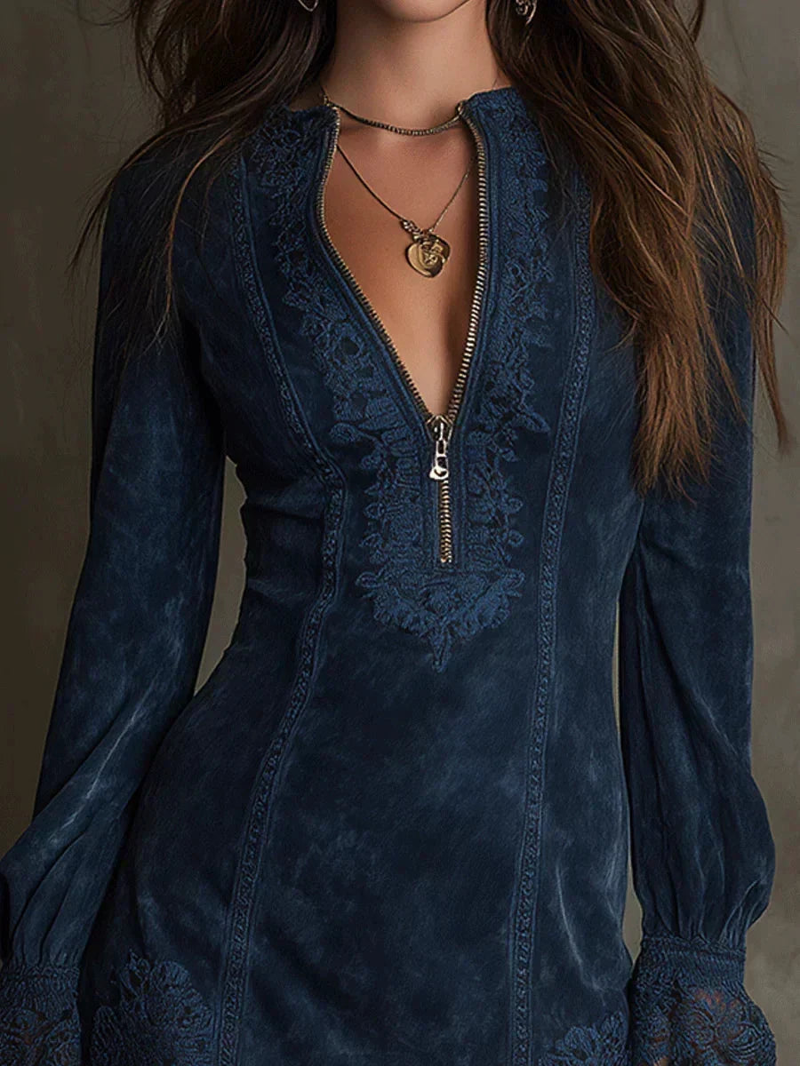 Mary – Blue Mini Dress with Lace