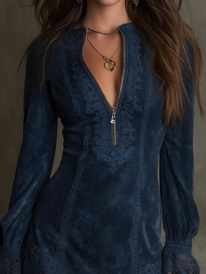 Mary – Blue Mini Dress with Lace