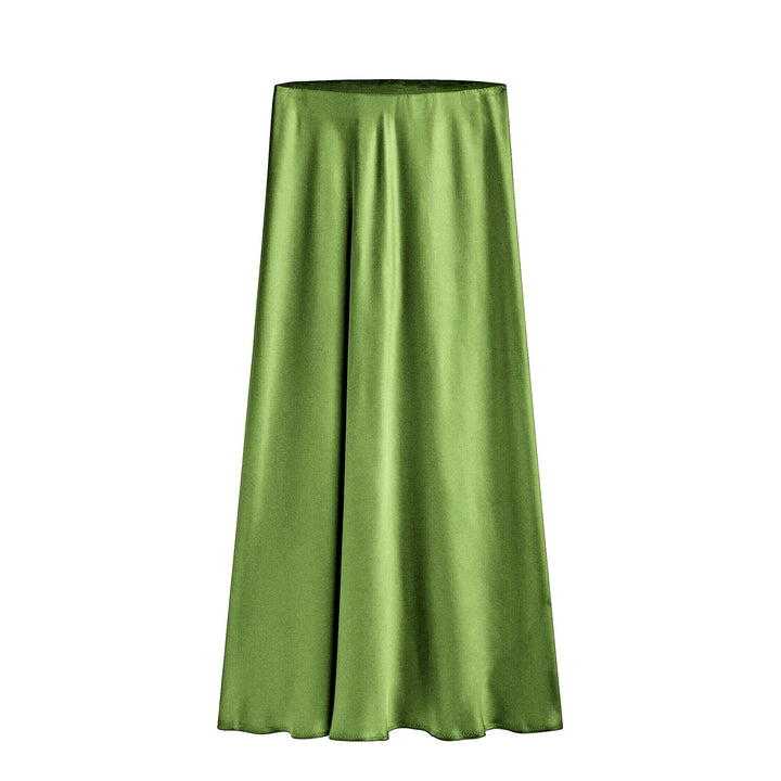 High-Waisted Midi Skirt with Asymmetrical Slit and Elastic