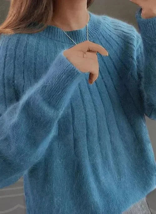 Shereen Round Neck Sweater with Fluffy Collar, view 4 - Elena Harper