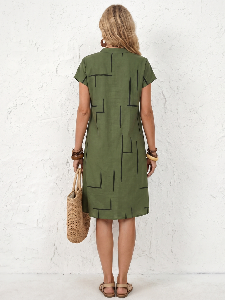 Adriana Short Sleeve Abstract Print Knee Length Dress - Elena Harper