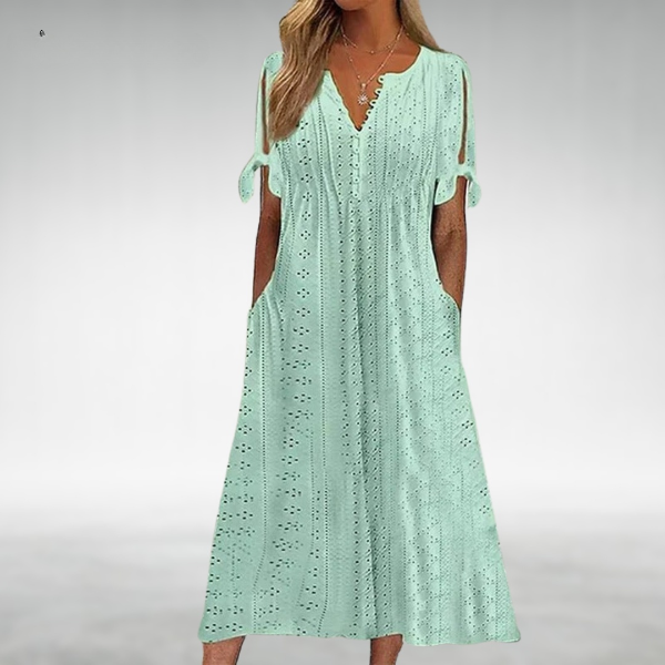 Natalie Light Blue Eyelet Summer Dress - Elena Harper