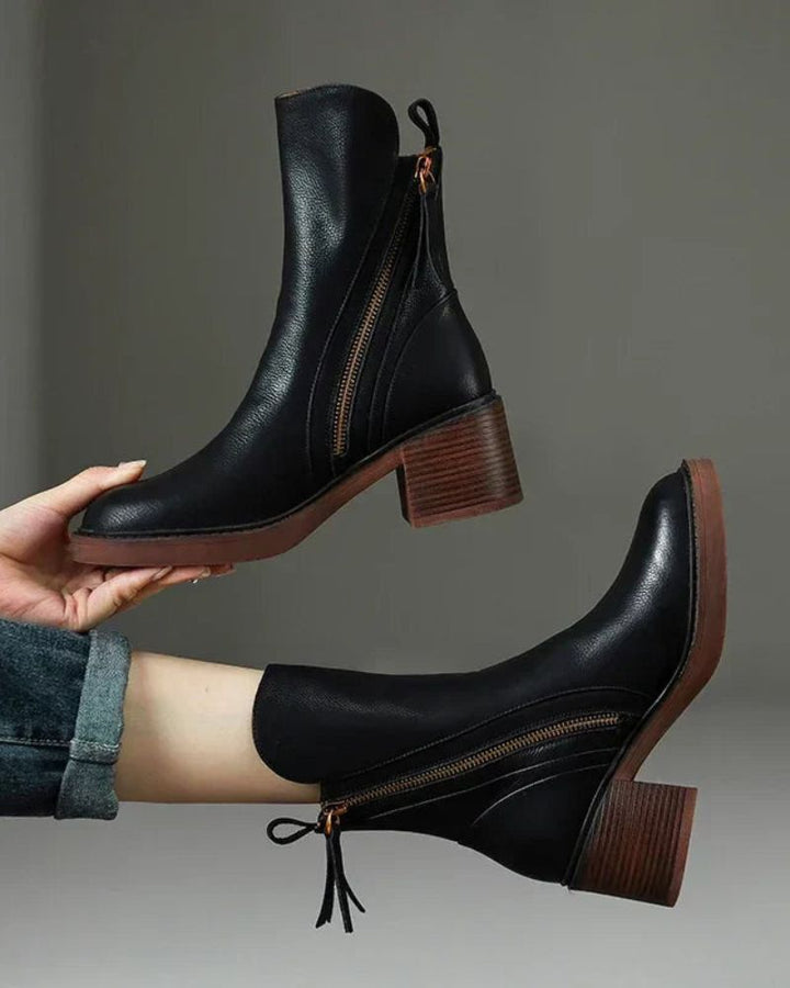 Marcel Black Leather Ankle Boots with Comfortable Heel - Elena Harper