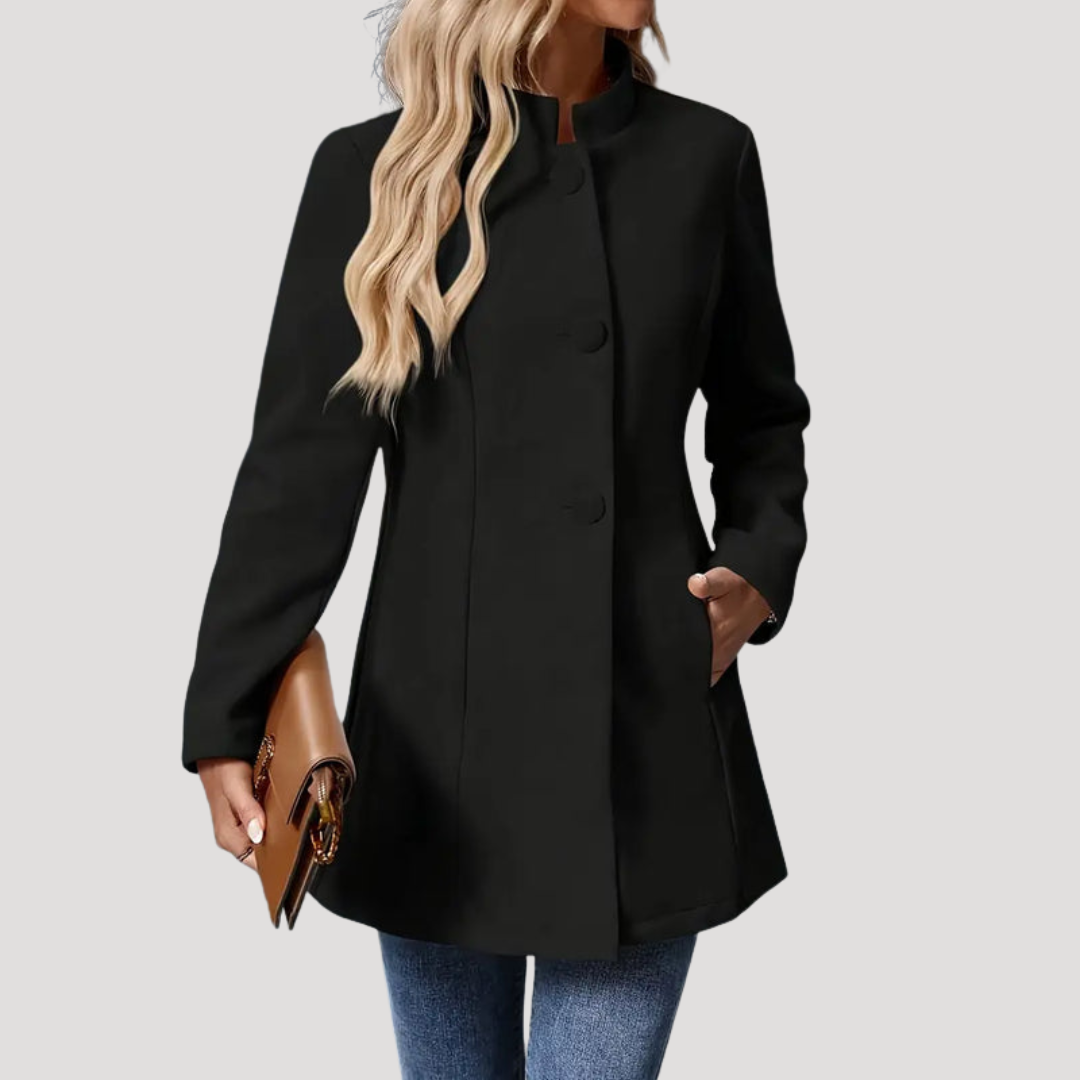 Women's Buttoned Coat with High Collar