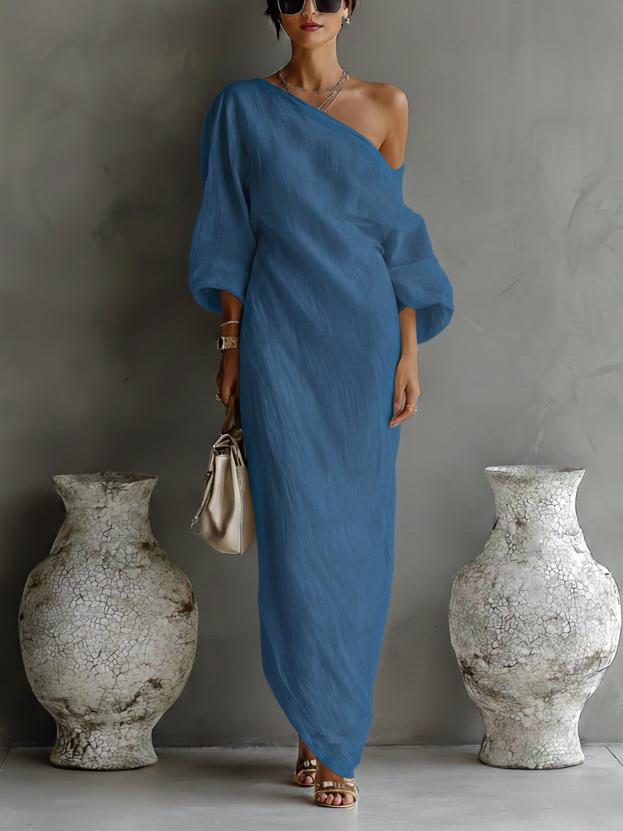 Women's Elegant One-Shoulder Flowing Maxi Dress
