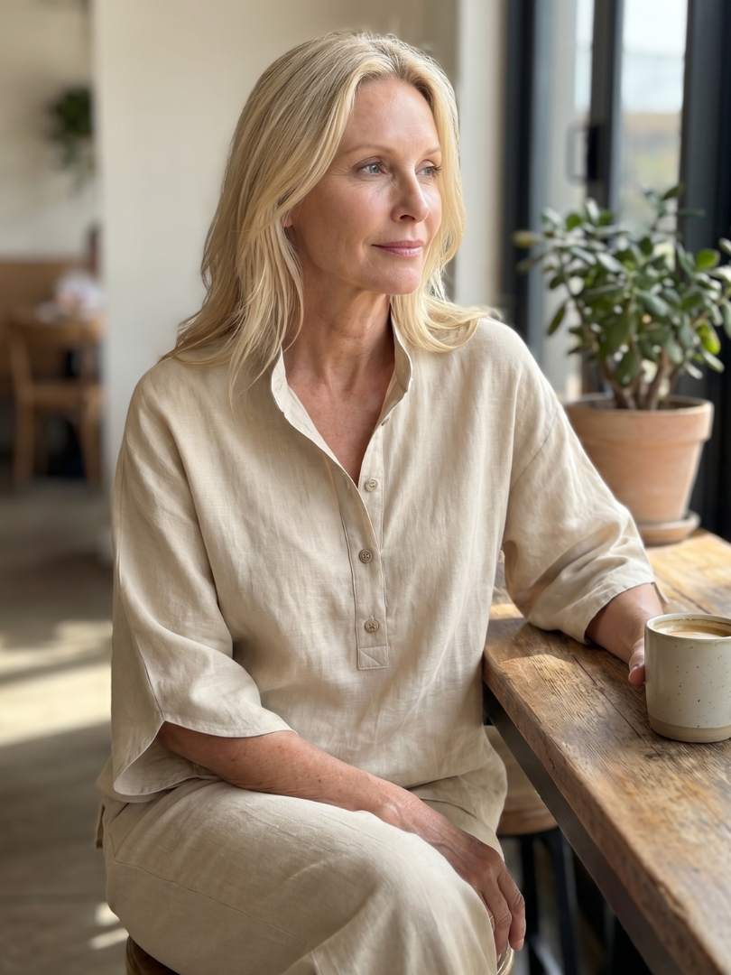 Women's Relaxed Button Front Tunic and Trouser Set