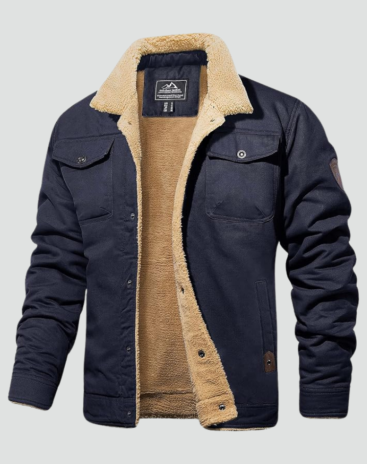 Sherpa Fleece Jacket for Men with Lining, Snap Buttons, Chest Pockets
