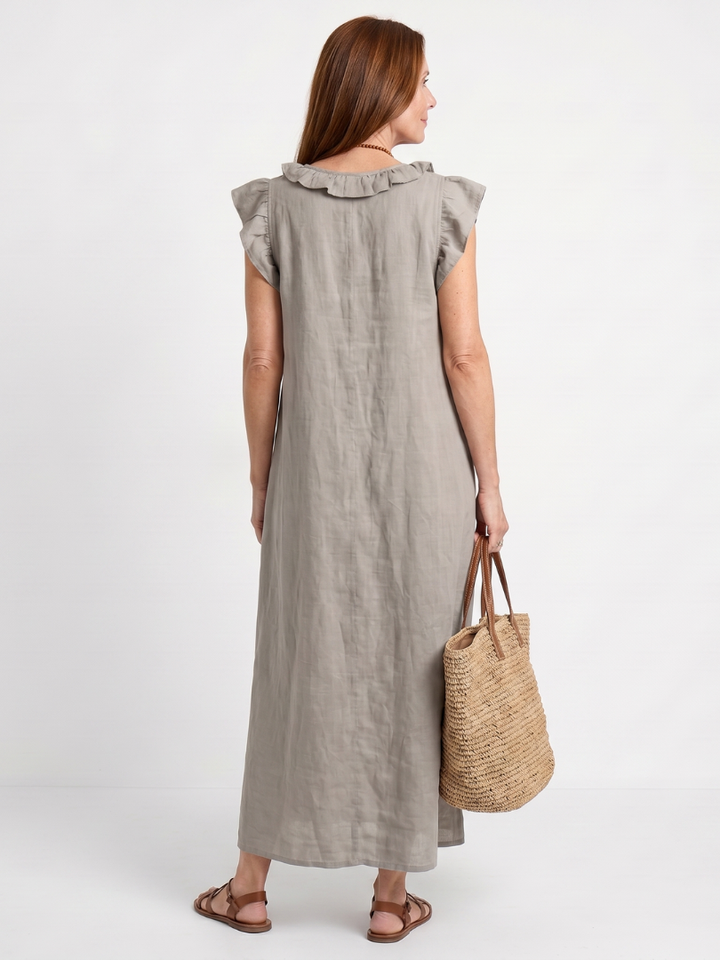 Adelaide Ruffle Trim Sleeveless Neck Midi Dress - Elena Harper