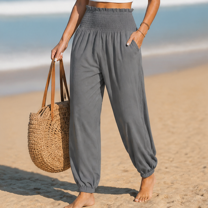 Breesa Smocked High-Waist Summer Pants - Elena Harper