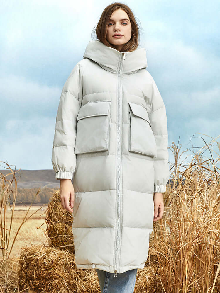 Women's Long Winter Puffer Coat with Hood