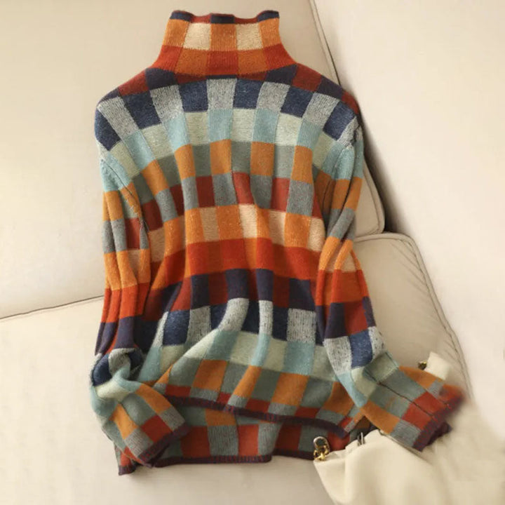 Colorful Checkered Knit Pullover