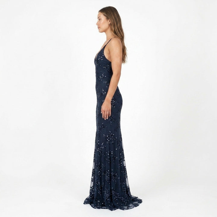 Blue Sequin Maxi Dress Wedding Guest
