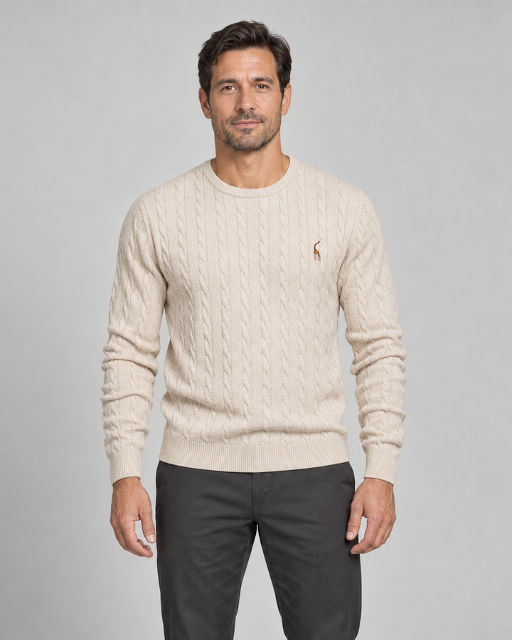 Men’s Cable-Knit Crew-Neck Jumper with Long Sleeves