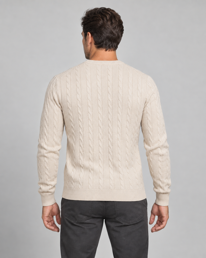 Men’s Cable-Knit Crew-Neck Jumper with Long Sleeves