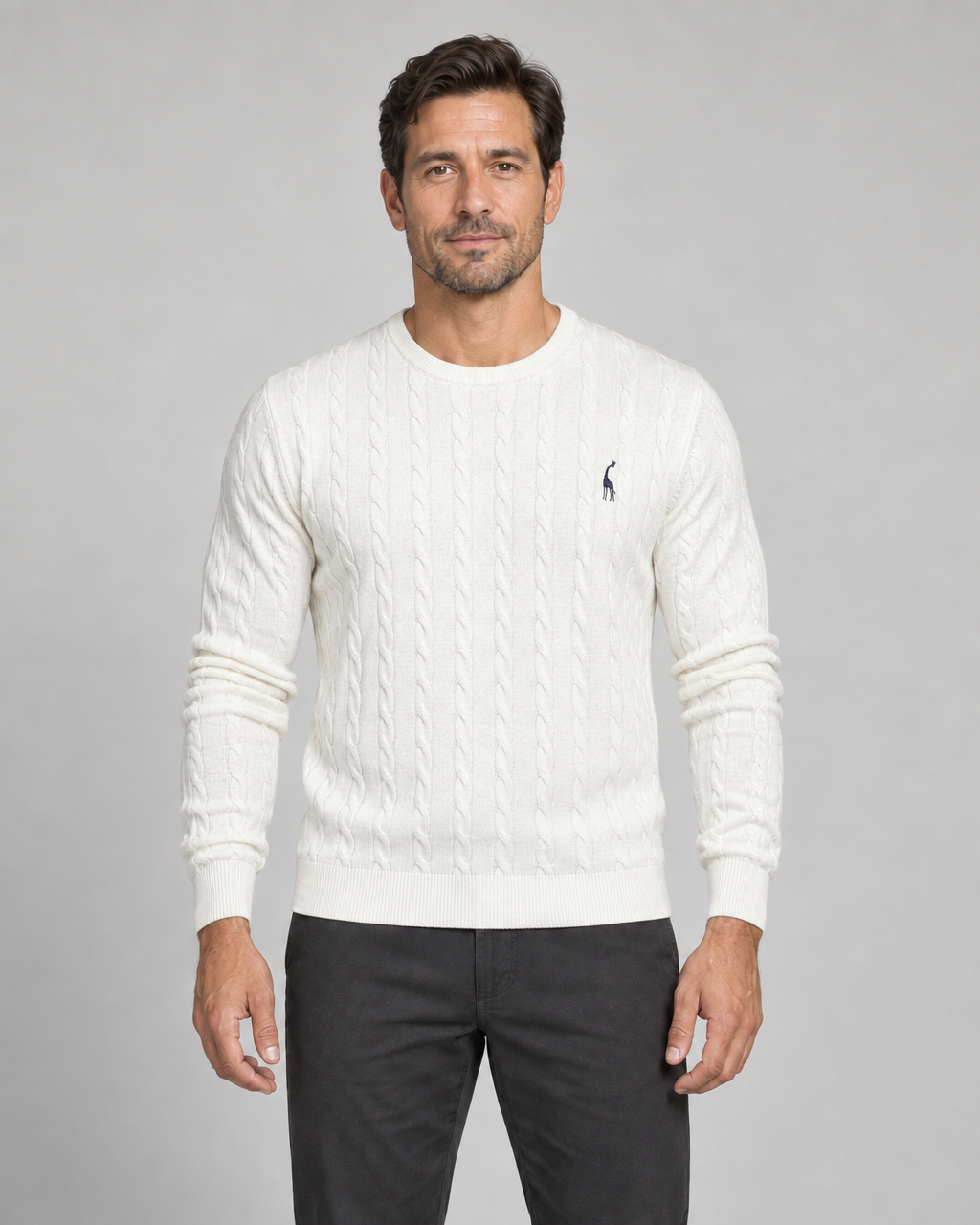 Men’s Cable-Knit Crew-Neck Jumper with Long Sleeves