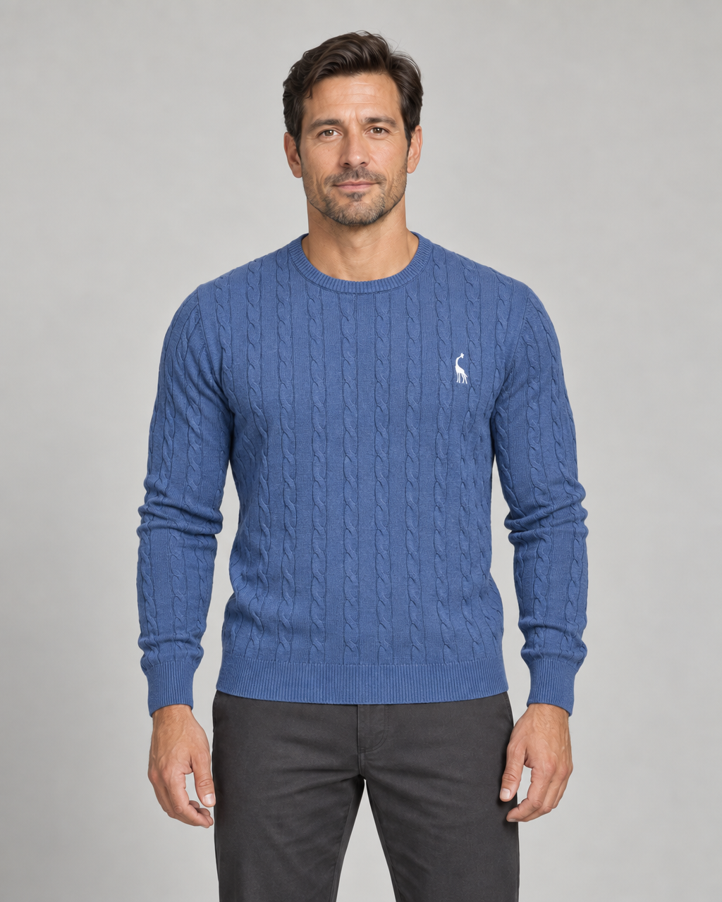 Men’s Cable-Knit Crew-Neck Jumper with Long Sleeves